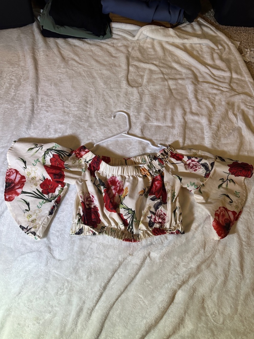 SHEIN Cream Top with Red Floral Detail